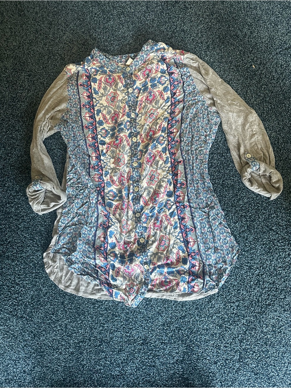 Jonquil in Bloom size xL sleep shirt gray floral front buttons NWOT